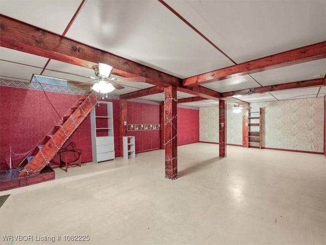 3204 W George, Pocola, OK 74902 - finished basement with a ceiling fan and stairs