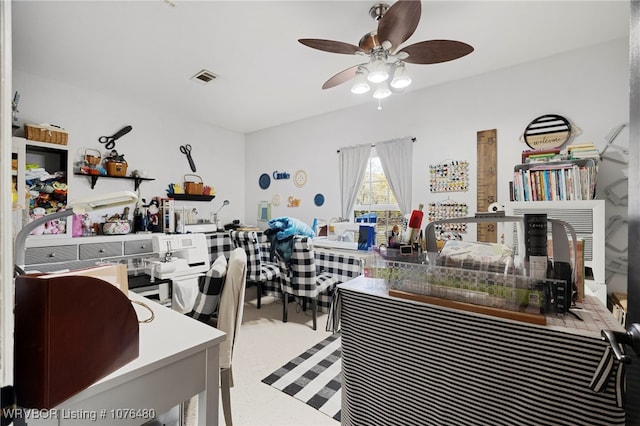 home office with ceiling fan