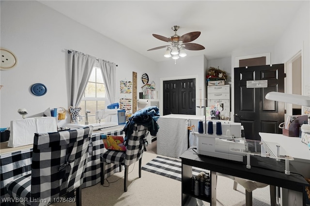 interior space featuring ceiling fan