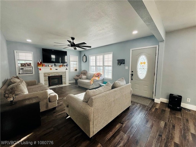 420 Wheeler Ave, Sallisaw, OK 74955 - living area with ceiling fan, baseboards, dark wood-type flooring, and recessed lighting