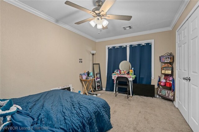 2128 N 53rd St, Fort Smith, AR 72904 - carpeted bedroom with crown molding and a ceiling fan