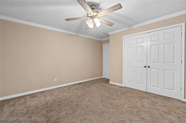 2128 N 53rd St, Fort Smith, AR 72904 - unfurnished bedroom with carpet flooring, crown molding, baseboards, a closet, and ceiling fan