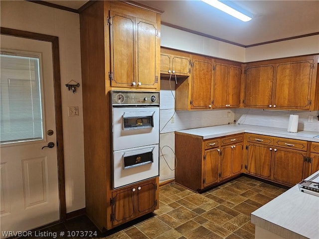 kitchen with white double oven