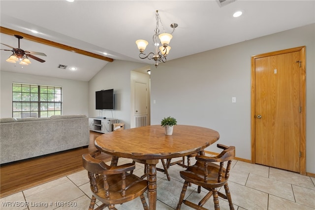 103 Bowlin Dr, Poteau, OK 74953 - dining area featuring light tile patterned flooring, ceiling fan, recessed lighting, and a chandelier