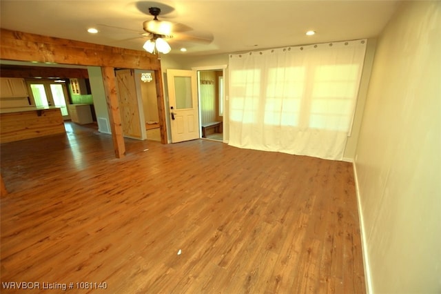 98926 S 4610th Rd, Marble City, OK 74945 - unfurnished room with ceiling fan, wood finished floors, and recessed lighting