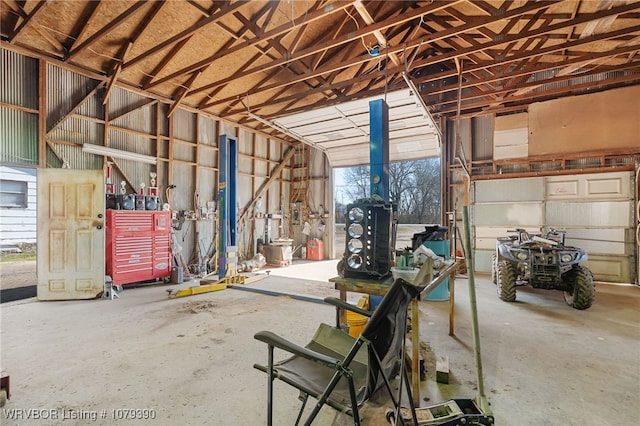 garage with metal wall