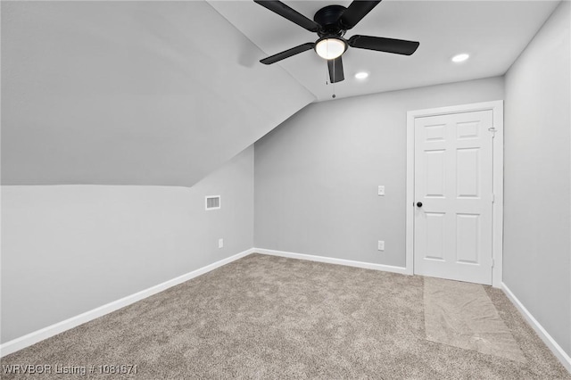 179 E Grove St, Magazine, AR 72943 - additional living space featuring carpet, lofted ceiling, ceiling fan, and recessed lighting