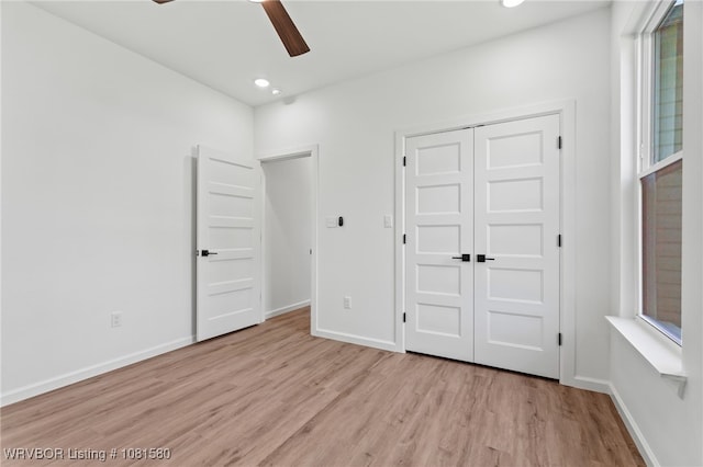 9005 Carson Way, Fort Smith, AR 72908 - unfurnished bedroom featuring wood finished floors, a closet, baseboards, recessed lighting, and ceiling fan