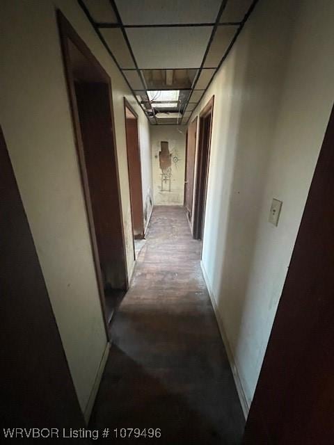 hallway with a drop ceiling