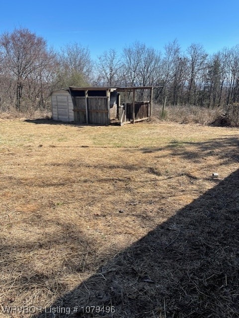 view of yard with an outbuilding