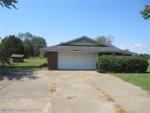 view of property exterior with a storage shed