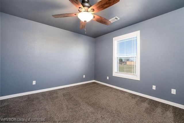 carpeted empty room with ceiling fan