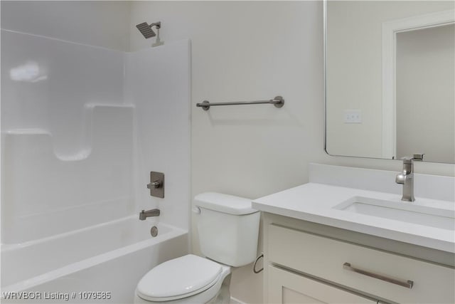full bath with toilet, vanity, and shower / bathtub combination