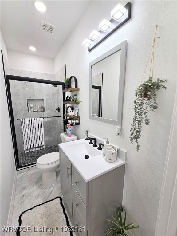 6800 Providence Way, Fort Smith, AR 72916 - full bath with marble finish flooring, vanity, a stall shower, and recessed lighting
