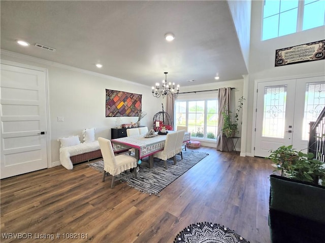 6800 Providence Way, Fort Smith, AR 72916 - dining space featuring a chandelier, crown molding, dark wood-style floors, and recessed lighting