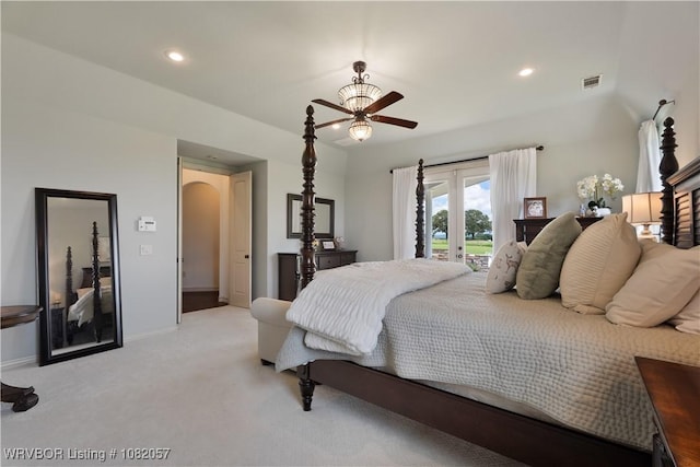 4504 Ridge Rd, Alma, AR 72921 - bedroom featuring access to outside, arched walkways, light carpet, french doors, and recessed lighting