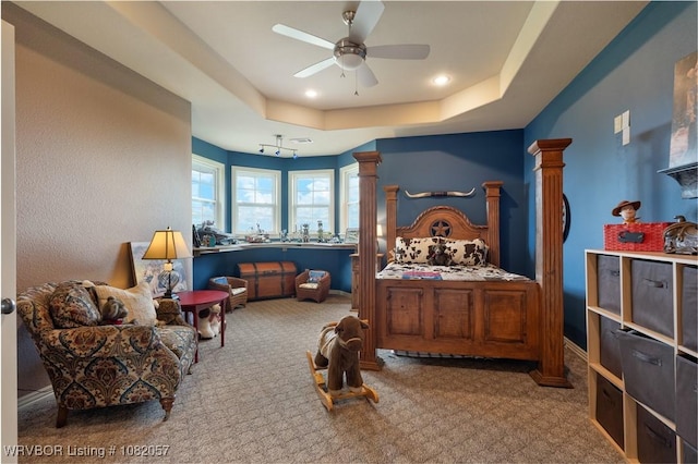 4504 Ridge Rd, Alma, AR 72921 - carpeted bedroom featuring a raised ceiling, a ceiling fan, and recessed lighting