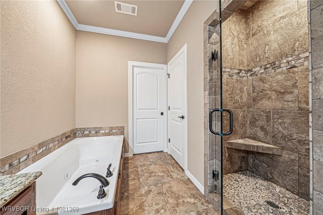937 Forrest Park Way, Greenwood, AR 72936 - full bath with ornamental molding, a jetted tub, a shower stall, and stone finish floors