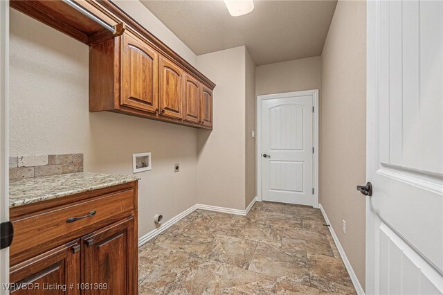 937 Forrest Park Way, Greenwood, AR 72936 - laundry room featuring hookup for an electric dryer, cabinet space, baseboards, washer hookup, and light stone finish flooring