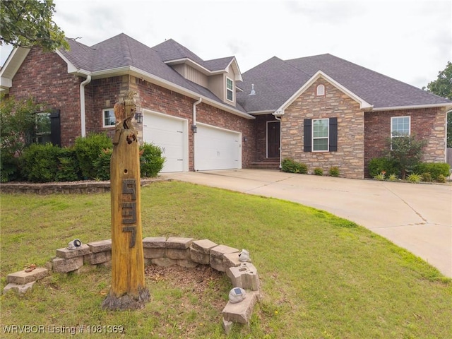 937 Forrest Park Way, Greenwood, AR 72936 - view of front of property with concrete driveway, a front lawn, a shingled roof, a garage, and brick siding