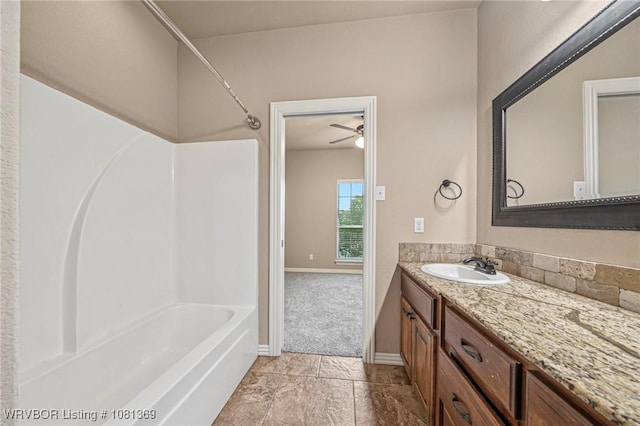 937 Forrest Park Way, Greenwood, AR 72936 - bathroom with vanity, shower / bath combination, a ceiling fan, and baseboards