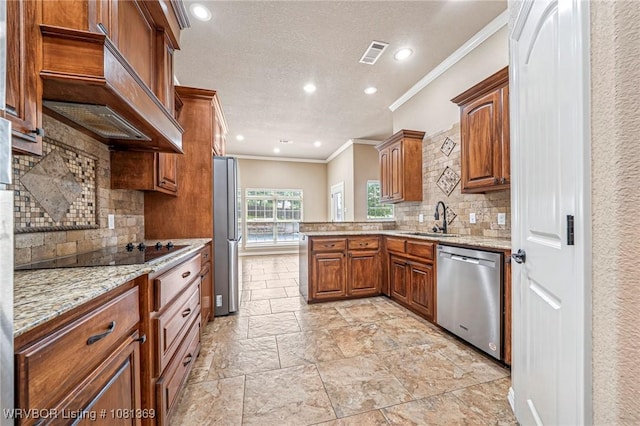 937 Forrest Park Way, Greenwood, AR 72936 - kitchen featuring appliances with stainless steel finishes, ornamental molding, recessed lighting, a sink, and a peninsula