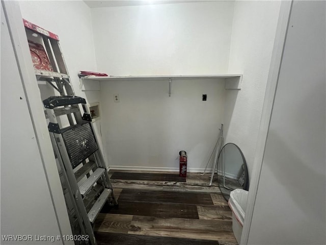 306 Dogwood, Pocola, OK 74902 - laundry room with electric dryer hookup, baseboards, laundry area, hookup for a washing machine, and wood finished floors