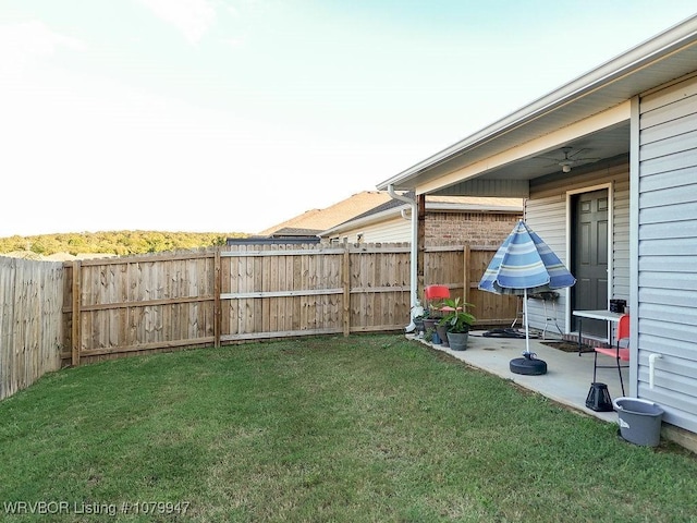view of yard with a patio and a fenced backyard