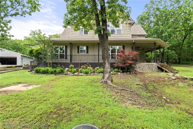 1760 N Ulmer St, Greenwood, AR 72936 - farmhouse-style home with stairway, a front yard, and a porch
