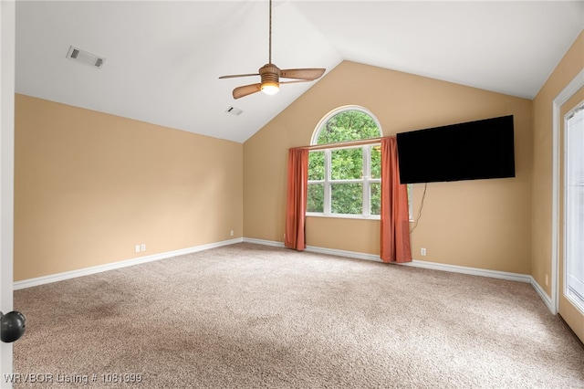1760 N Ulmer St, Greenwood, AR 72936 - empty room with carpet, ceiling fan, vaulted ceiling, and baseboards