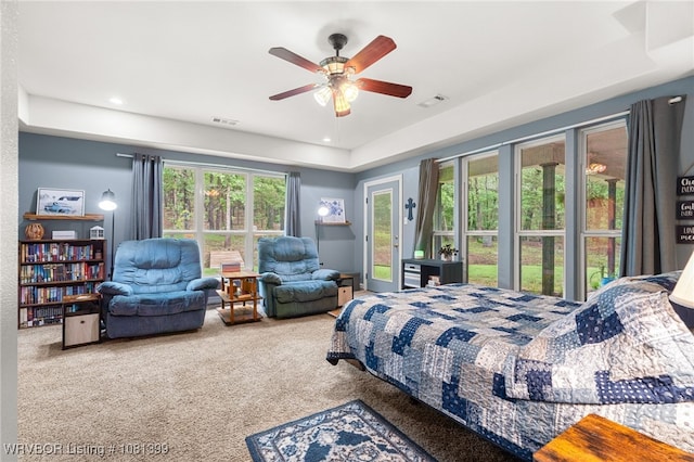 1760 N Ulmer St, Greenwood, AR 72936 - carpeted bedroom with a raised ceiling, recessed lighting, and ceiling fan
