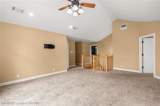 1760 N Ulmer St, Greenwood, AR 72936 - unfurnished room with vaulted ceiling, carpet floors, a ceiling fan, baseboards, and recessed lighting