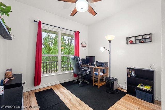 1760 N Ulmer St, Greenwood, AR 72936 - office featuring ceiling fan, wood finished floors, and baseboards