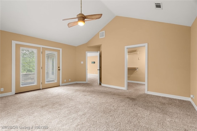 1760 N Ulmer St, Greenwood, AR 72936 - carpeted spare room featuring a ceiling fan, high vaulted ceiling, and baseboards