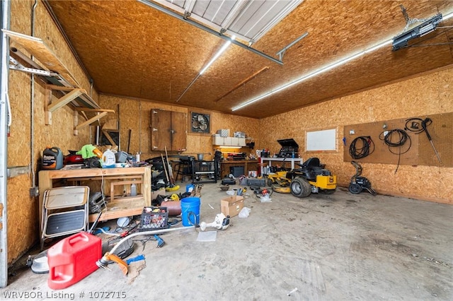 garage featuring a workshop area