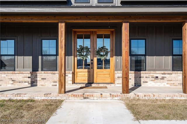 view of exterior entry with french doors