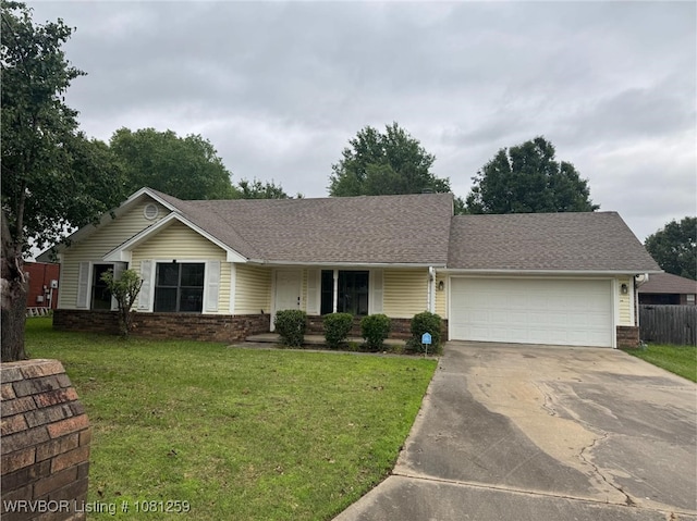 2206 Cordova Ter, Greenwood, AR 72936 - ranch-style house featuring an attached garage, brick siding, concrete driveway, a front lawn, and roof with shingles