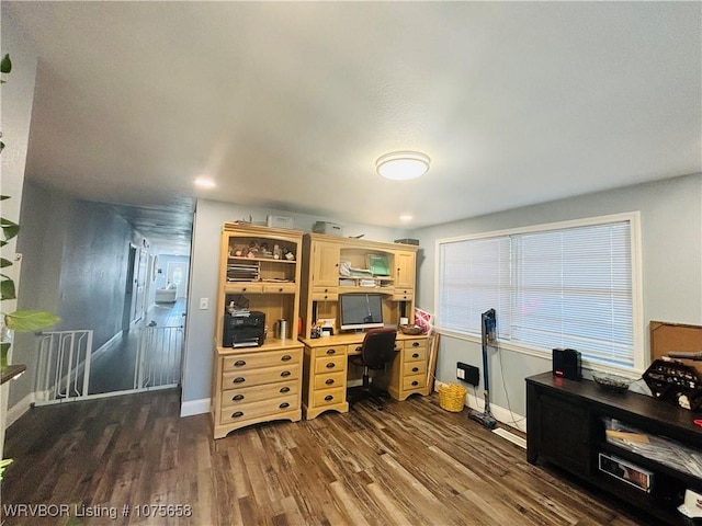 office area with dark hardwood / wood-style flooring