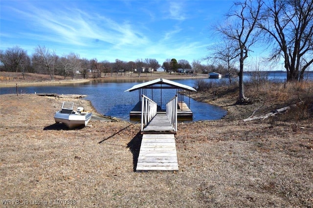 view of dock with a water view