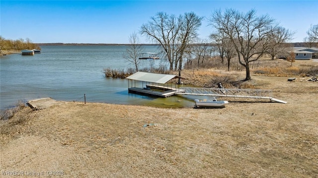 view of dock with a water view