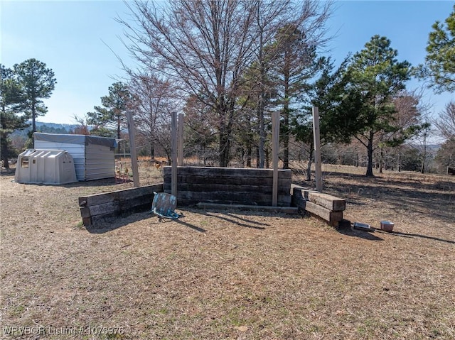 view of yard featuring a storage unit and an outdoor structure