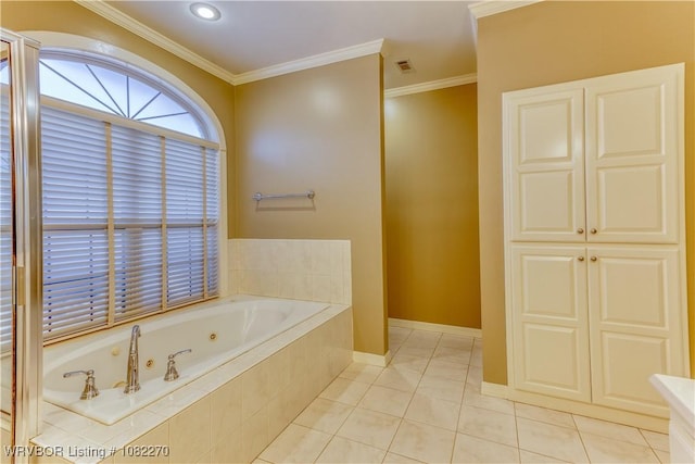 2112 Rannoch Trce, Fort Smith, AR 72908 - bathroom with a tub with jets, ornamental molding, tile patterned floors, and recessed lighting