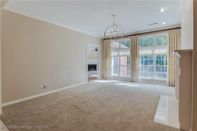 2112 Rannoch Trce, Fort Smith, AR 72908 - unfurnished dining area featuring a fireplace, carpet flooring, a chandelier, recessed lighting, and ceiling fan