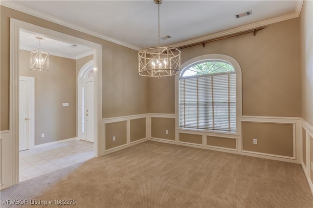 2112 Rannoch Trce, Fort Smith, AR 72908 - spare room featuring a chandelier, ornamental molding, and carpet flooring