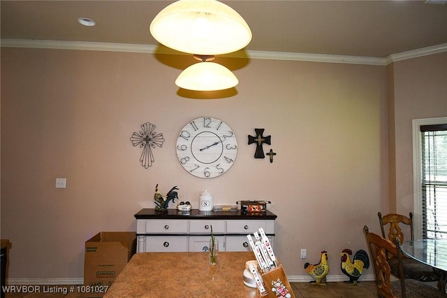 114 Stone Dr, Roland, OK 74954 - dining room with baseboards, ornamental molding, and tile patterned flooring