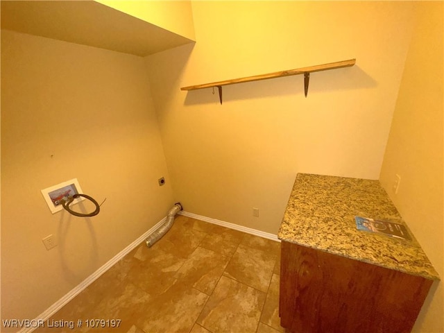 laundry area with hookup for an electric dryer, laundry area, hookup for a gas dryer, baseboards, and hookup for a washing machine