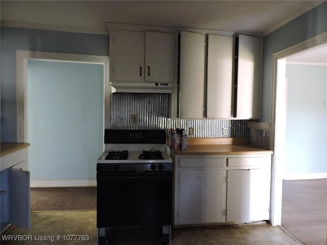 kitchen with white gas range