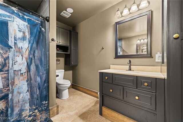 465 Boyd Dr, New Blaine, AR 72851 - full bath with toilet, tile patterned flooring, baseboards, vanity, and a shower with curtain