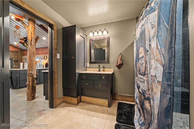 465 Boyd Dr, New Blaine, AR 72851 - bathroom featuring vanity, a shower with curtain, and tile patterned floors