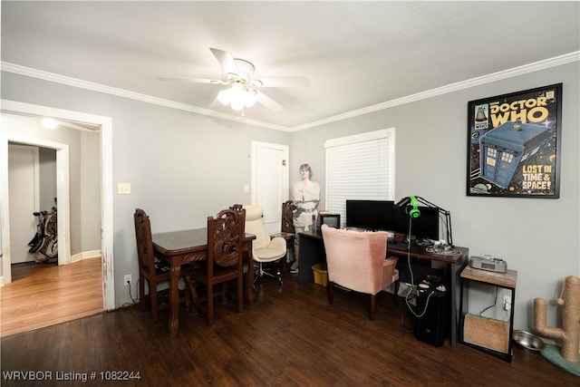 4300 Tilles Ave, Fort Smith, AR 72903 - office area featuring wood finished floors, a ceiling fan, and ornamental molding